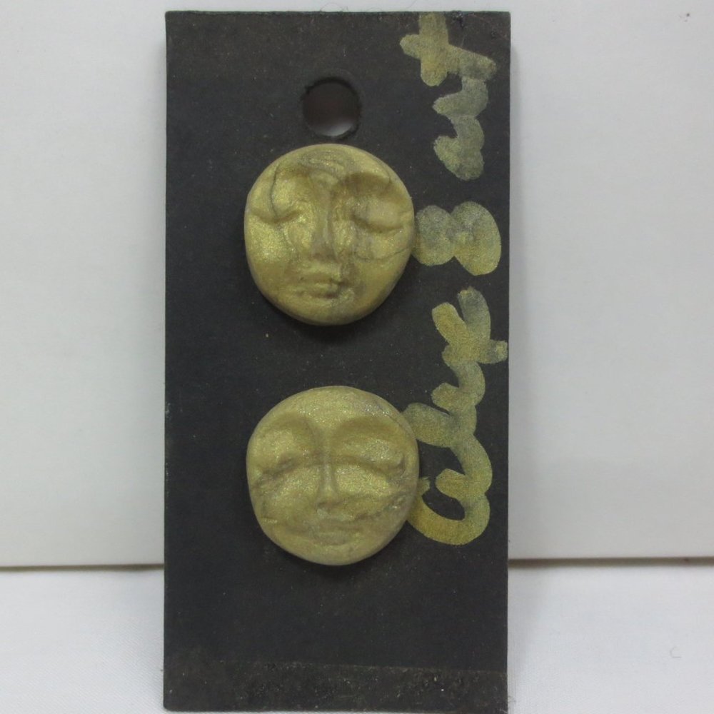 New Hand Crafted Antique Gold Mystical Face Stud Clay Earrings